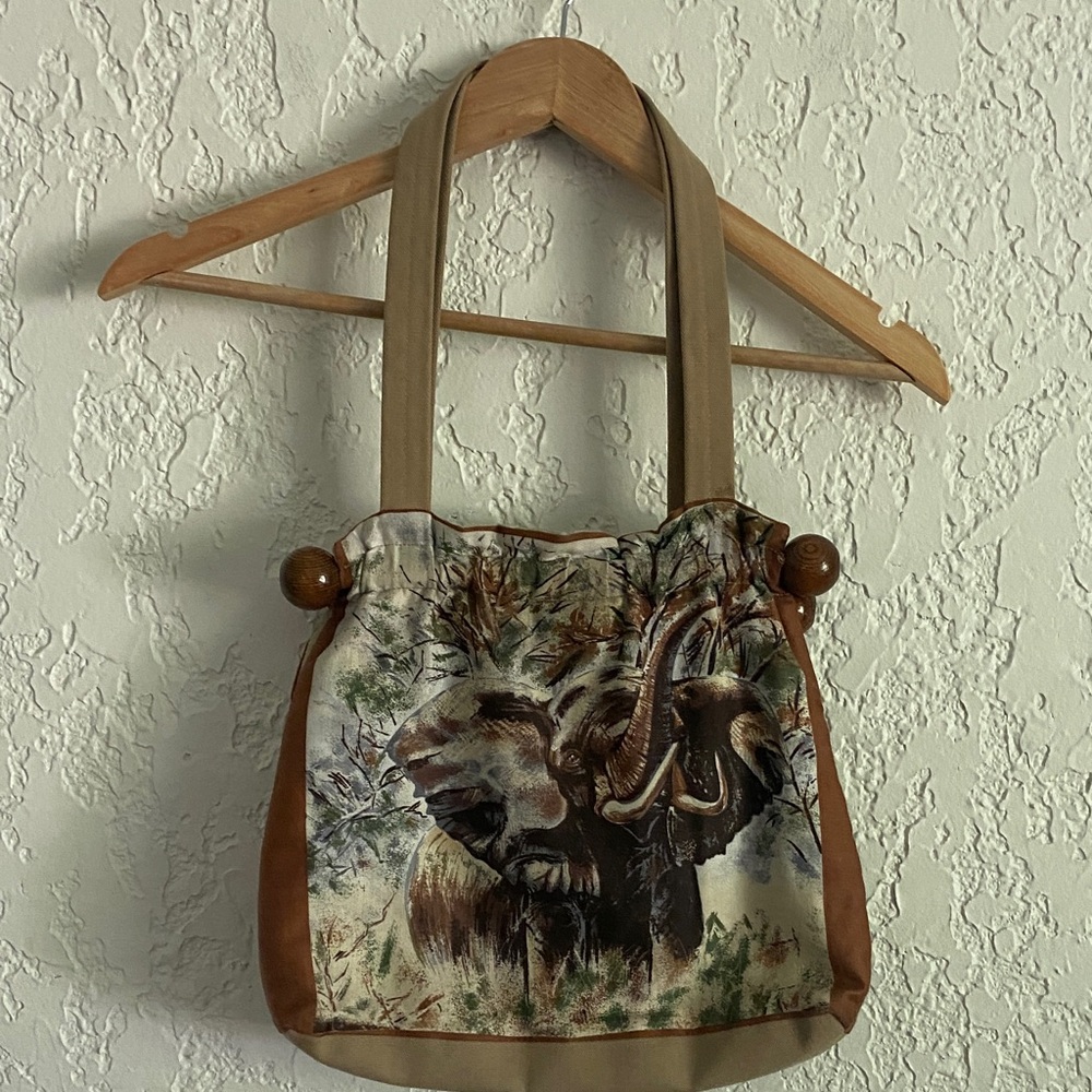 Vintage Safari khaki Elephant & Tiger shoulder bag